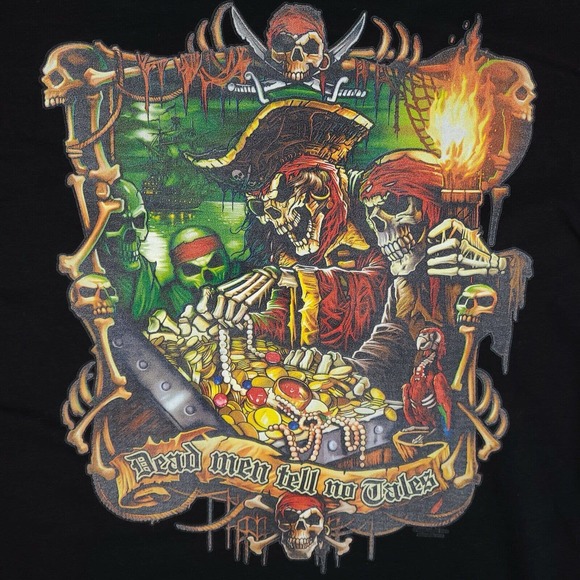Pirates Dead Men Tell No Tales T-Shirt Medium Black Graphic Tee 100% Cotton - Picture 3 of 9